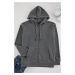 Trendyol Anthracite Oversize/Wide Cut Hooded Zippered Thick Basic Sweatshirt-Cardigan