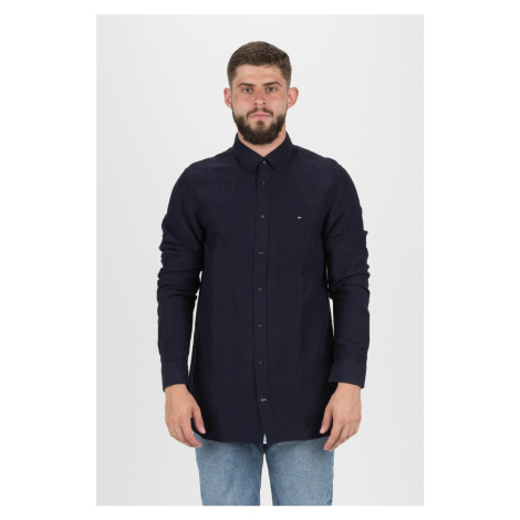 Tommy Hilfiger Shirt - SLIM LINEN VISCOSE SHIRT dark blue