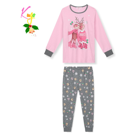 Dívčí pyžamo KUGO MP3828, světle růžová / šedé kalhoty Barva: Růžová světlejší