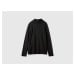 Benetton, Black Turtleneck Sweater In Cashmere And Wool Blend