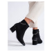 Zajímavé kotníčkové boty dámské černé na širokém podpatku