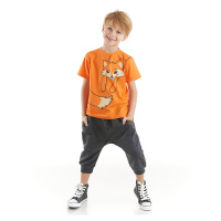 Denokids Orange Fox Boy T-shirt Capri Shorts Set