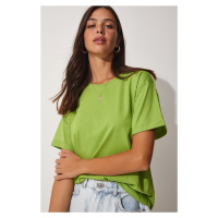 Happiness İstanbul Women's Pistachio Crew Neck Cotton Loose Knitted T-Shirt