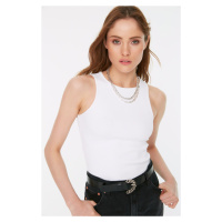 Trendyol White Halterneck Ribbed Flexible Knitted Body with Snap Button