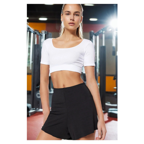Trendyol White Seamless/Seamless Crop Extra Soft Textured Square Neck Knitted Sports Top/Blouse