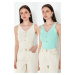 Trendyol Stone-Mint Double Pack V-Neck Top Knitwear Thin Blouse