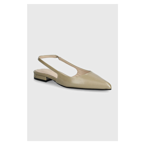 Kožené baleríny Calvin Klein FLAT SLINGBACK PUMP SAFF šedá barva, s odkrytou patou, HW0HW02135