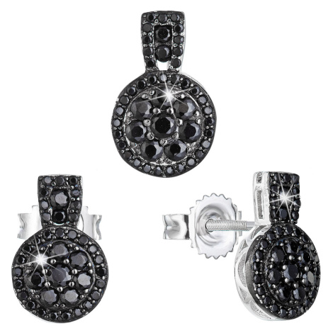 Evolution Group Sada šperků se zirkonem náušnice a přívěsek černé kulaté 19024.3