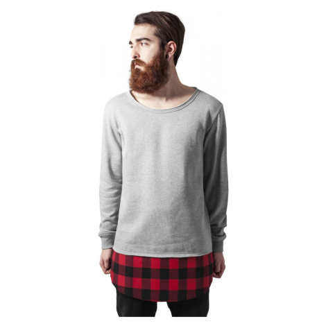 Long Flanell Bottom Open Edge Crewneck - gry/blk/red Urban Classics