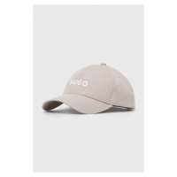 Bavlněná baseballová čepice HUGO šedá barva, s aplikací