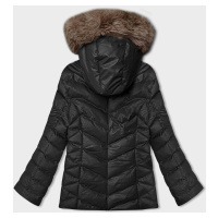 Černo-béžová krátká zimní bunda s kapucí (5M3138-392B)