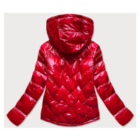 Červená prošívaná dámská bunda s kapucí (B9562)