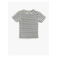 Koton Round Neck T-shirt with Ribbed Short Sleeves