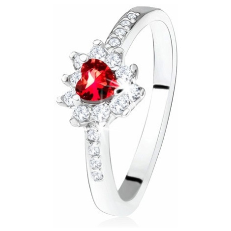Prsten s červeným zirkonovým srdíčkem, drobné čiré zirkony, stříbro 925 Šperky eshop