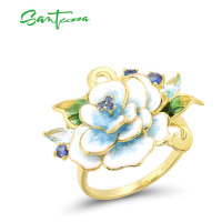 Stříbrný prsten modrá kvetoucí květina FanTurra