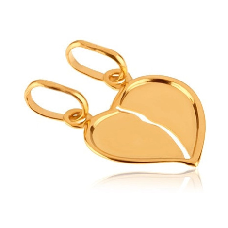 Zlatý dvojpřívěsek 585 - přelomené lesklé srdce se zahnutým okrajem Šperky eshop
