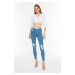 Trendyol Dark Blue Ripped Low Waist Skinny Jeans