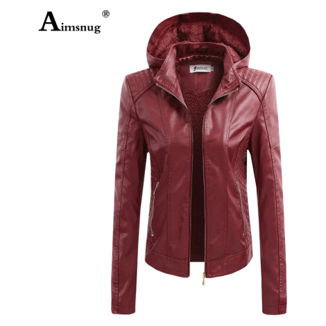 Zimní kožená bunda s odnímatelnou kapucí - RED