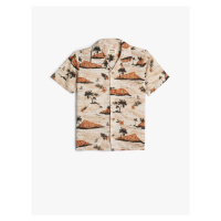 Koton Viscose Shirt Palm Printed Short Sleeve Single Pocket Detail