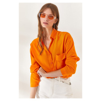 Olalook Women's Orange One Pocket Woven Viscose Shirt