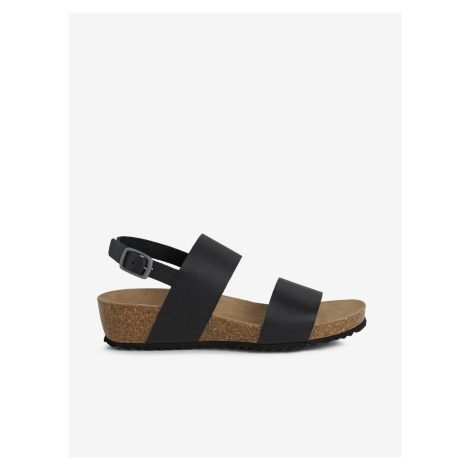 Černé dámské kožené sandály na klínku Geox Sthellae - Dámské
