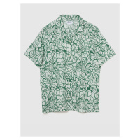 Krémovo-zelená pánská květovaná košile s příměsí lnu GAP