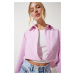 Happiness İstanbul Women's Pink Blouse Detailed Crop Shirt