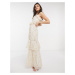 Hope & Ivy bridesmaid tiered ruffle cami maxi dress in ditsy ivory floral-Multi