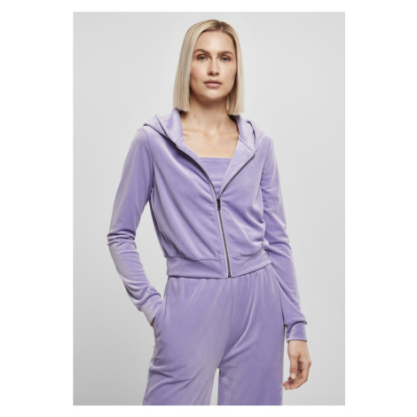 Ladies Short Velvet Zip Hoody - lavender Urban Classics