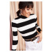 Olalook Women's Black Turtleneck Stripe Waist Knitwear Sweater