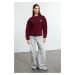 Trendyol Claret Red Embroidered Regular/Normal Pattern Thick Polar Fleece Knitted Sweatshirt