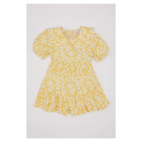 DEFACTO Baby Girl Floral Short Sleeve Crinkle Viscose Dress