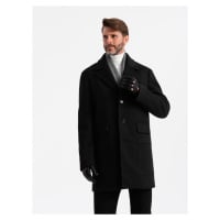 Ombre Men's single-breasted patterned coat with pockets - black