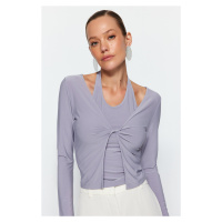 Trendyol Gray Cut Out Detail Fitted Stretch Knitted Blouse