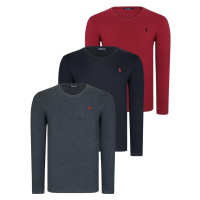 TRIPLE SET T8587 DEWBERRY V-NECK MEN'S SWEATSHIRT-BLACK-ANTHRACITE-BURGUNDY