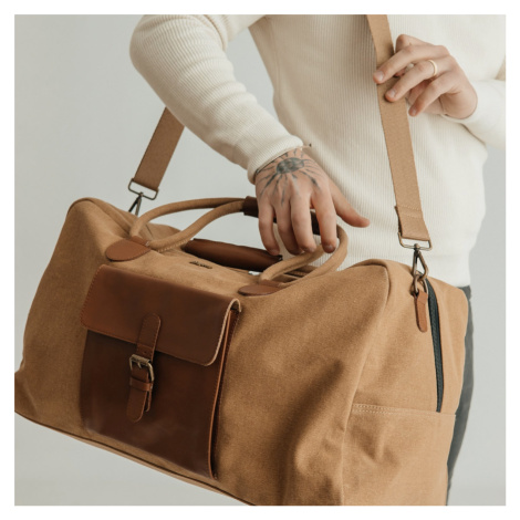 Bagind Rabuy Tramp - elegantní cestovní taška z canvasu s koženými detaily hnědá