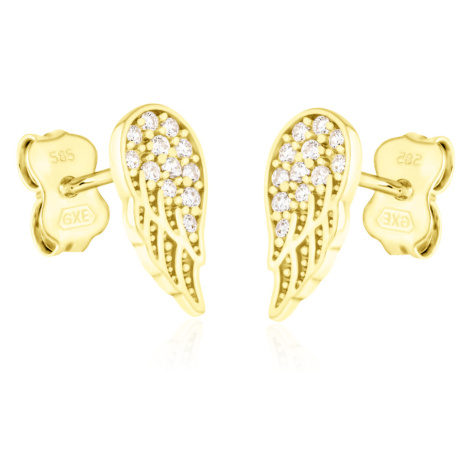 GEMMAX Jewelry Zlaté náušnice Andělská křídla se zirkony na puzetu GLEYB-01565