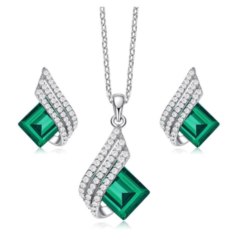 GRACE Silver Jewellery Stříbrná souprava šperků Swarovski Elements Marisa Smaragd SET2078-S0003(