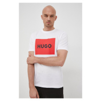 Bavlněné tričko HUGO bílá barva, s potiskem, 50467952