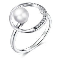Stříbrný prsten asymetrický s velkou perlou