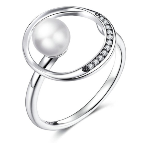 Stříbrný prsten asymetrický s velkou perlou LOAMOER