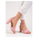 Módní sandály dámské růžové na širokém podpatku