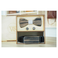 Wood Style Set Kulatý Dub černý - opasek,motýlek a manžetové knoflíčky Obvod pasu: 120, Barva