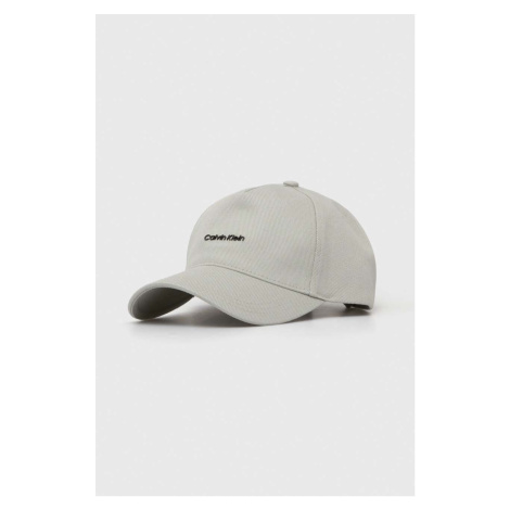 Bavlněná baseballová čepice Calvin Klein šedá barva, s aplikací, K60K611905