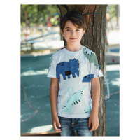 Trendyol White Boy's Dinosaur Patterned Short Sleeve Cotton Knitted T-Shirt