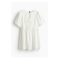 H & M - Šaty z lněné směsi's nabíranými rukávy - bílá