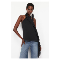 Trendyol Black Ruffled Chiffon Unlined Woven Blouse