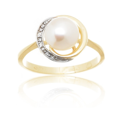 Dámský prsten ze žlutého zlata s bílou perlou PR0518F + DÁREK ZDARMA Titan