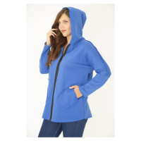 Şans Women's Plus Size Saks Front Zipper And Pocket Hooded Cachet Coat