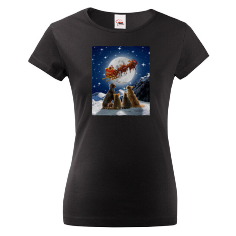 Dámské vánoční tričko s potiskem santových saní - skvělé vánoční tričko BezvaTriko